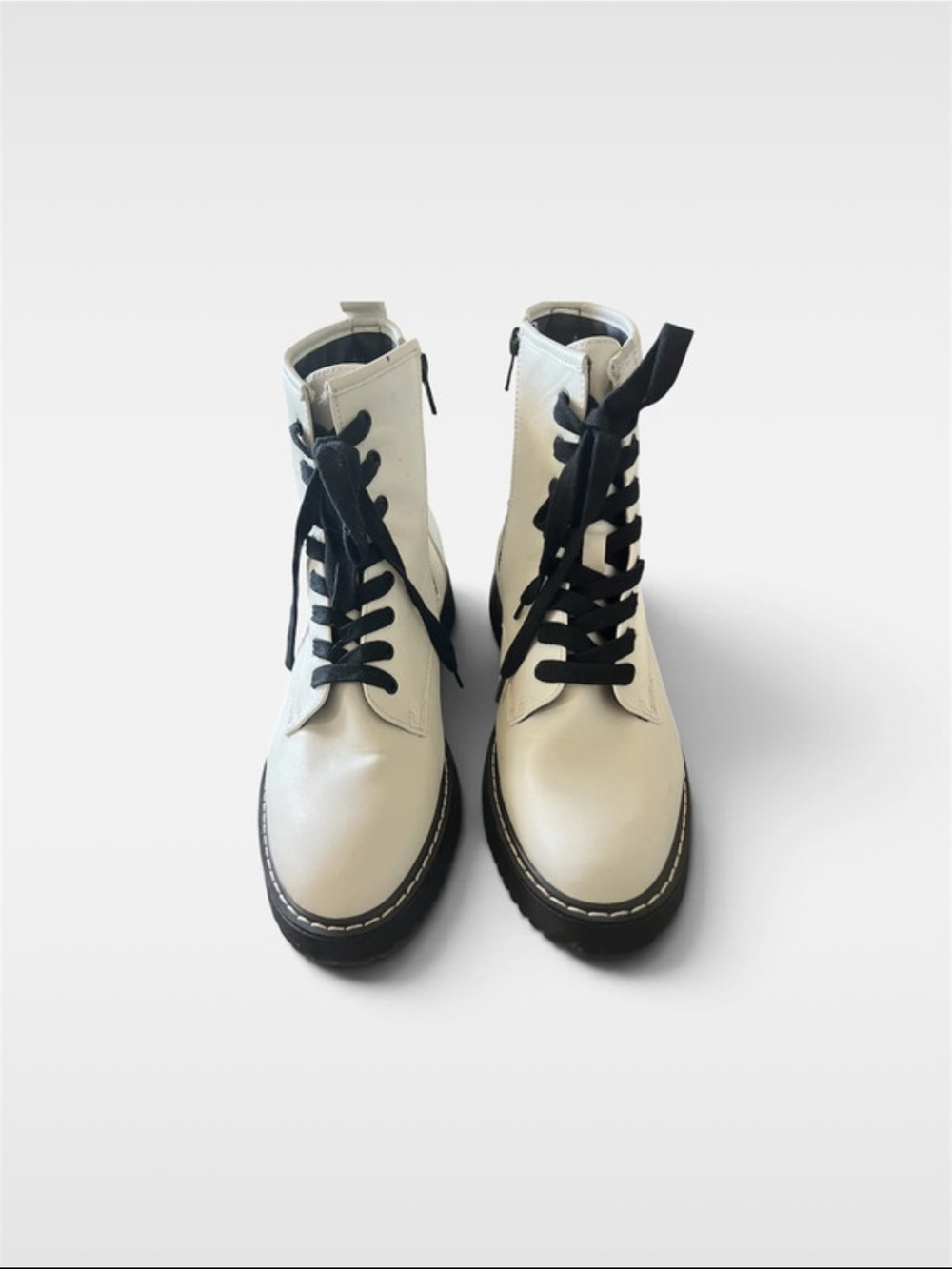 Madden Girl White Lace-Up Combat Boots with Black Laces